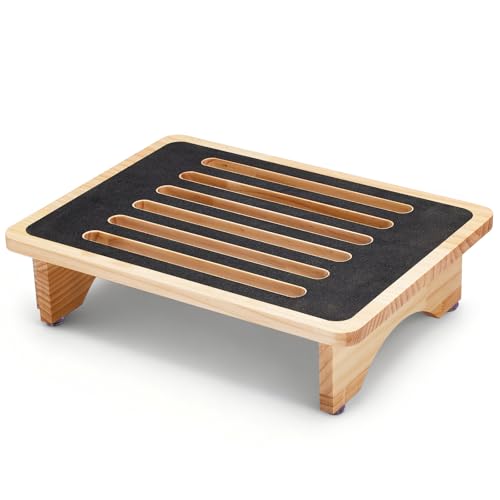 One Step Stool for Adults Seniors, Non-Slip Rubber Step Surface Heavy Duty Wooden Stepping Stool, Perfect Bed Steps for High Beds & Daily Use