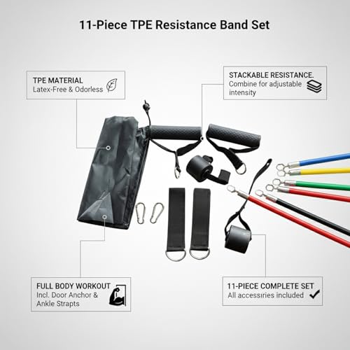 11-Piece TPE Resistance Band Set with Handles, Door Anchor & Ankle Straps for Home Gym Strength Training