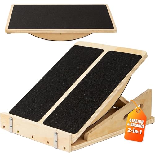 2-in-1 Wooden Balance Board with Adjustable Incline (15°–35°) – Slant Board & Calf Stretcher for Balance Training, Core Strength, and Ankle Mobility – Solid Wood, Non-Slip Surface, Ideal for Home Gym & Physical Therapy