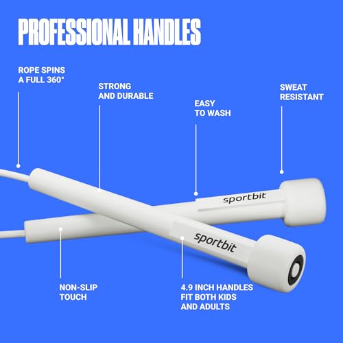 SPORTBIT Adjustable Jump Rope for Fitness and Exercise - color: White