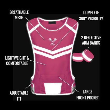 Reflective Running Vest with Pocket & 2 Bands with High visibility for Night Running, Walking & Cycling - color: Pink, size: Large