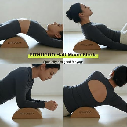 2 Pack Cork Yoga Block & Calf Stretching- Half Moon Recovery Block Improve Balance, Stability & Foot Mobility/Calf Stretcher for Plantar Fasciitis Relief/Yoga & Pilates Balance Trainer