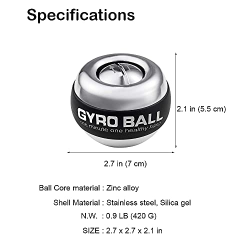 Auto-Start Wrist Power Gyro Ball with LED Lights, Wrist Strengthener and Forearm Exerciser for Stronger Arm Fingers and Muscle - color: Without Light-Crush Metal