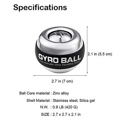 Auto-Start Wrist Power Gyro Ball with LED Lights, Wrist Strengthener and Forearm Exerciser for Stronger Arm Fingers and Muscle - color: Without Light-Crush Metal