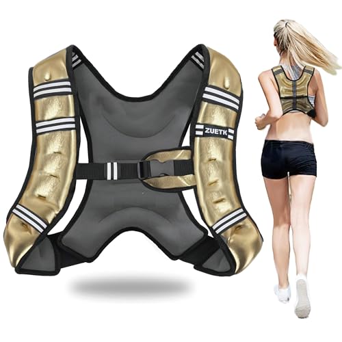 ZUETK Weighted Vest, 6lb/8lb/12lb/16lb/20lb/25lb/30lb Weight Vest with Reflective Stripe, Weighted Vest for Men Women Workout Equipment for Strength Training, Running, Jogging, Fitness, Weight Loss - color: PU-Gold, size: 6LB