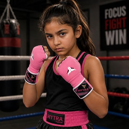 Mytra Fusion Gel Padded Inner Gloves Boxing Hand Wraps for Kids, Boxing Wraps with 80 cm Long Wrist Strap for MMA, Kickboxing, Punching, Martial Arts & Muay Thai Hand Wraps - color: Pink