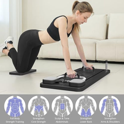 Pilates Board - Pilates Reformer Set, Multi-Purpose Foldable Pilates Reformer Board for Home, 5 in 1 Pilates Sliding Board - color: Black Set