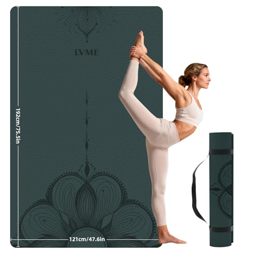 Large Yoga Mat (75.5"x47.6"x0.4"）Extra Wide & Thick 10mm - color: Forest green