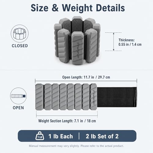 2 lb Wrist and Ankle Weights Set of 2 (1 lb Each) with Resistance Band, Adjustable Silicone Wearable Arm & Leg Weights for Walking, Pilates, Yoga, Home Workout