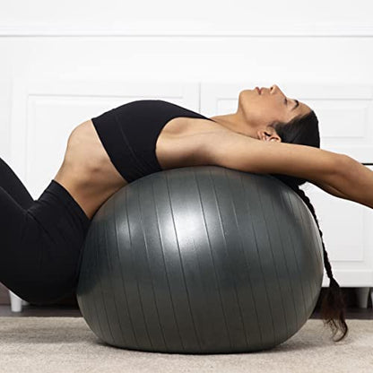 MICRODRY - Exercise Ball for Yoga, Pilates, Core-Enhancement, Strength Training & More, Balance Ball for Enhancing Flexibility, Pump Included, Grey