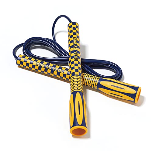 Skipping Jump Rope for Fitness Workout - Light Weight, Adjustable, Tangle Free, Excellent line control for Cardio Boxing, CrossFit, Training Exercise All Ages and Gender ( Special Luxury, KA-220, Made in Korea) - color: Navy-Yellow
