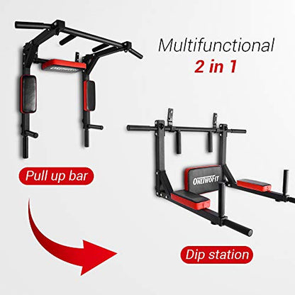 OneTwoFit Multifunctional Wall Mounted Pull Up Bar Chin Up bar Dip Station for Indoor Home Gym Workout, Power Tower Set Training Equipment Fitness Dip Stand Supports to 440 Lbs