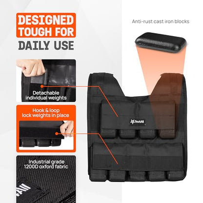 Yes4All Adjustable Weighted Vest 11-32lbs with Reflective Strip, Large Weight Vest for Strength Training for Men & Women - color: Black - 40LB, style: 2.42-40 lbs