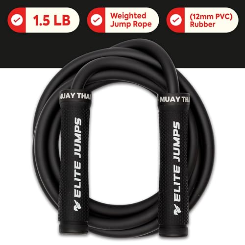 Muay Thai 3.0 Weighted Jump Rope for Men & Women - Professionally Designed for High-Intensity Training | Muay Thai, MMA & Fitness Jump Rope - Full Body Workout Weighted Rope - color: Black 1.5lb