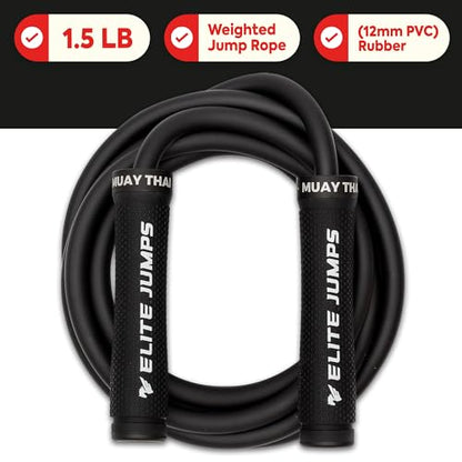 Muay Thai 3.0 Weighted Jump Rope for Men & Women - Professionally Designed for High-Intensity Training | Muay Thai, MMA & Fitness Jump Rope - Full Body Workout Weighted Rope - color: Black 1.5lb