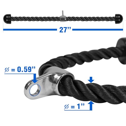 Yes4All Deluxe Tricep Rope Cable Attachment, 27 & 36 inch with 4 Colors, Exercise Machine Attachments Pulley System Gym Pull Down Rope with Carabiner - color: A. 27" Black