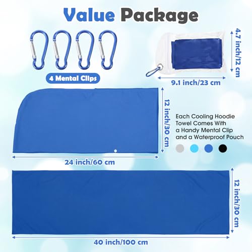 8 Pack Cooling Hooded Towel Set, 4 Cooling Towels for Neck and Face and 4 Flat Ice Towels Microfiber Soft Breathable for Hot Weather Gym, Sports, Yoga, Camping, Workout, Golf