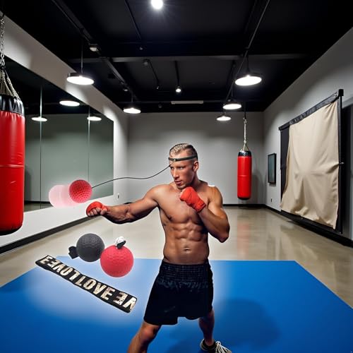 Red Boxing Reflex Ball - Improve Reaction Speed and Hand Eye Coordination Training Boxing Equipment for Training at Home Reflex Ball with Adjustable Elastic Head Band Speed and Agility Training