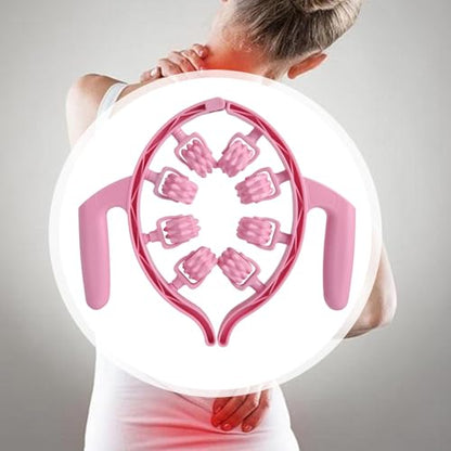 8 Wheel Roller Fascia Massage Tool 360° Deep Tissue Massage Leg Clamp Handheld Leg Roller for Calves, Neck, Indoor, Pink