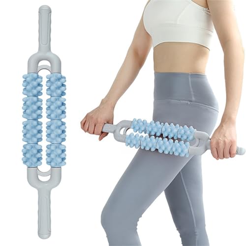 Muscle Roller Stick for Athletes, Leg Back Shoulder Double Row Massage Stick Deep Tissue Trigger Point & Myofascial Release Tool for Relief Muscle Soreness, Cramping & Tightness (Blue) - color: Blue