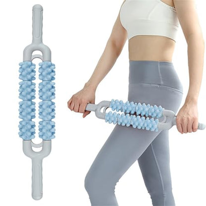 Muscle Roller Stick for Athletes, Leg Back Shoulder Double Row Massage Stick Deep Tissue Trigger Point & Myofascial Release Tool for Relief Muscle Soreness, Cramping & Tightness (Blue) - color: Blue