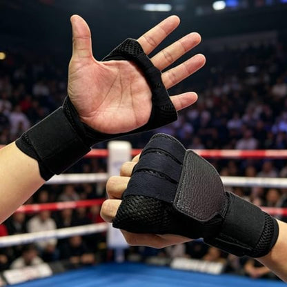 Menolana Sparring Gloves Hollow Palms Breathable Punching Gloves Hand Wraps for Kickboxing Grappling MMA Karate Fitness - color: Black