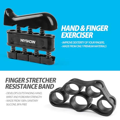 NIYIKOW Grip Strength Trainer Kit With Counter (5 Pack) - Adjustable Hand Strengthener, Counting Strength, Finger Trainer, Exerciser, Ring & Stress Relief Ball With Carry Bag