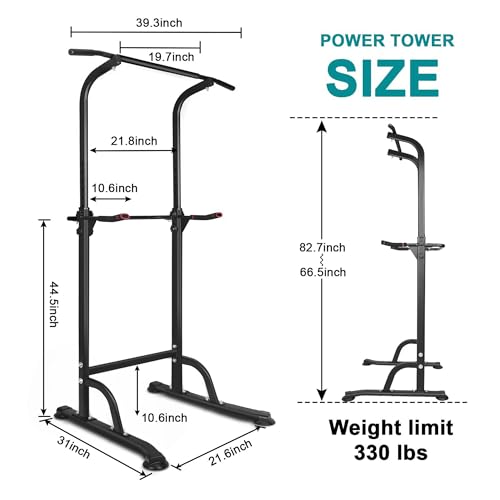 Power Tower Pull Up Bar for Men & Women, Pullup Bar Dip Station with Adjustable Hight for Home Gym Strength Training Fitness, 330LBS Capacity