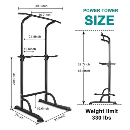 Power Tower Pull Up Bar for Men & Women, Pullup Bar Dip Station with Adjustable Hight for Home Gym Strength Training Fitness, 330LBS Capacity