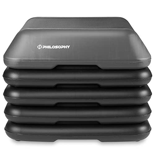 Philosophy Gym Aerobic Exercise Adjustable High Step Platform, with 4 Risers Included - color: Gray