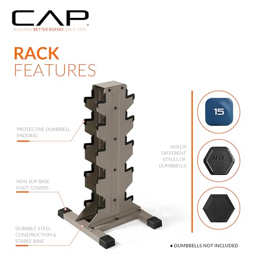 CAP Dumbbell Set with Rack, Rubber Coated Hex Free Weight Set | 100–300 lb Options, Vertical Space-Saving Storage for Home Gym Strength Training - size: 300 lb Set - Tan Rack, style: Chrome Handle
