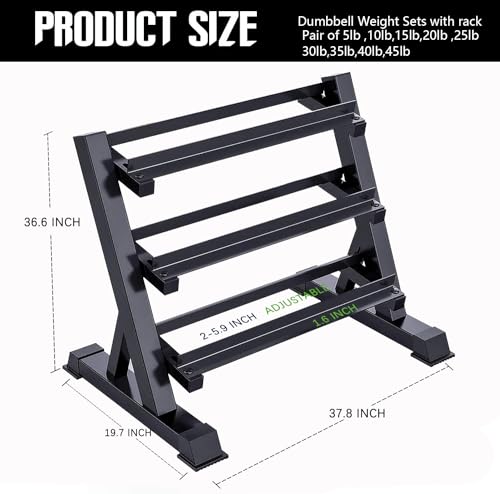 Hex Dumbbell Set with Rack - Rubber Coated Weight Set Pairs, 3-Tier Storage Rack for Home Gym Fitness Equipment 250/350/450/550 lbs - size: 450 lbs with rack