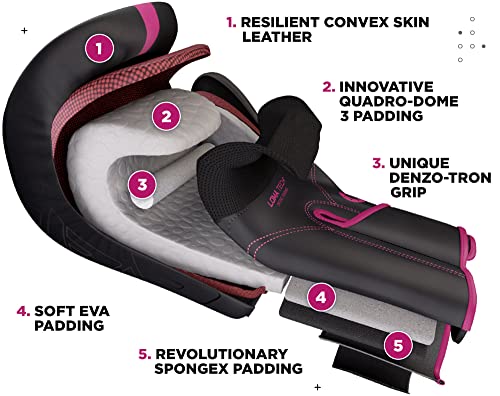 RDX Boxing Gloves, Pro Training Sparring, Maya Hide Leather, Muay Thai MMA Kickboxing, Men Women Adult, Heavy Punching Bag Focus Mitts Pads Workout, Ventilated Palm, Multi Layered, 8 10 12 14 16 18 Oz - color: PINK, size: 12 OZ