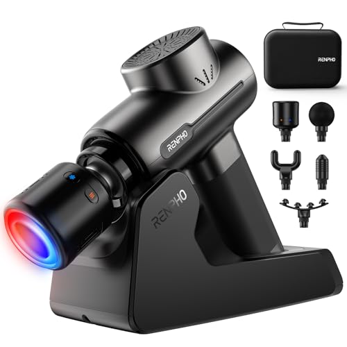 RENPHO Active+ Thermacool Deluxe Massage Gun with Heat and Cold and Charging Stand, Fathers Day Dad Gifts, App Control with Video-Guided Courses, Deep Tissue Handheld Massager, Carry Case - color: Gloss Black