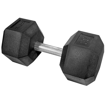 Rep Fitness Rubber Hex Dumbbell(s) - Singles (55LB +) and Pairs (5LB - 50LB) - Low Odor, Fully Knurled Handle - style: 60 LB SINGLE DB
