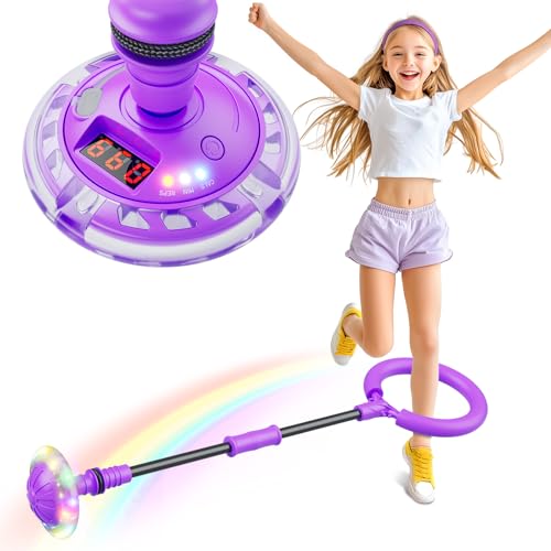 Flooyes Skip Ball for Kids, Ankle Skip Ball Toy with Counter, Timer and Cal Calculator, Girl Birthday Gifts for Age 6 7 8 9 10+, Rechargeable Colorful Flash Wheel Skip Ball for Girls Women - style: Purple Skip Ball