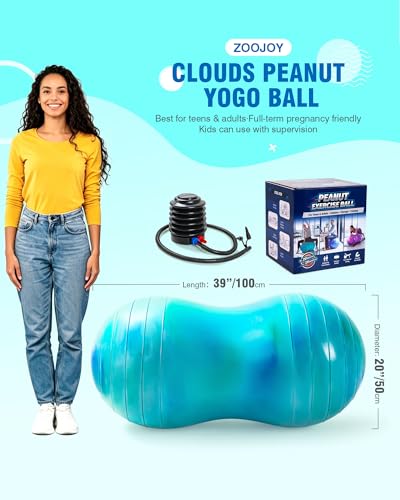 ZOOJOY Peanut Ball for Kids and Adults – 18" / 20" Anti-Burst Exercise Ball for Pregnancy and Labor, Sensory Wiggle Seat, Core Strength, Balance, Physical Therapy, Yoga Ball Chair for Home Office