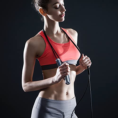[Tangram Factory] Smart Rope - LED embedded Jump Rope - See your fitness data in MID-AIR - color: Black, size: Medium