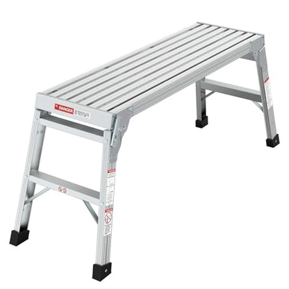 Folding Aluminum Work Platform & Heavy Duty Platform Step Ladder for Home, Portable Aluminum Step Stool & Aluminum Bench with Non-Slip Rubber Feet,225lbs (with No-Telescopic Legs)