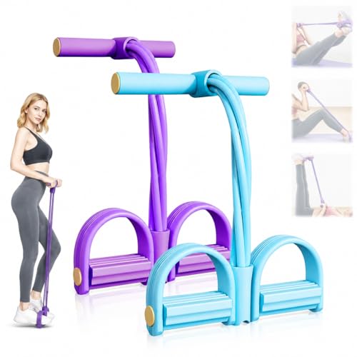 Bungee Rope Pedal Tension Brace, 4 Tubes/6 Tubes Optional, Latex Elastic Band for Abs Training, Leg Stretching and Strength Training, Blue/Purple