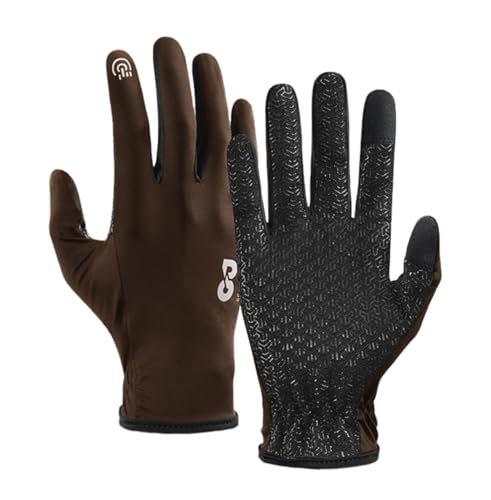 Full Finger Thin Hiking Gloves Women Men, Light Touchscreen UV Gloves for Hiking Running Workout Driving Women Men - color: Brown, size: Small