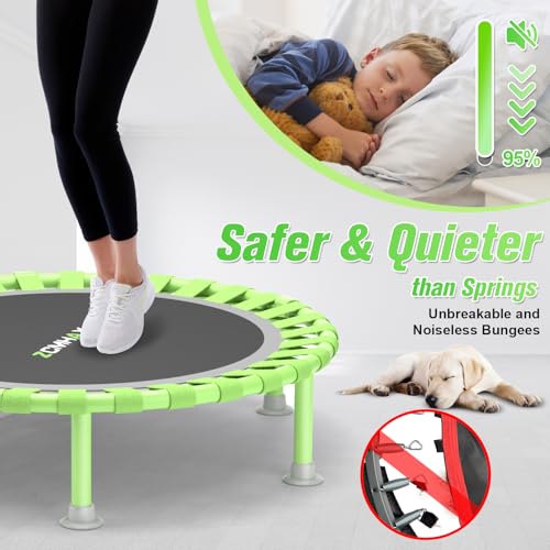 Foldable Mini Trampoline, 40" Rebounder Trampoline for Adults & Kids, 450lbs Capacity with T-Shaped Adjustable Bar, Indoor Fitness Workout Exercise Equipment - color: Green