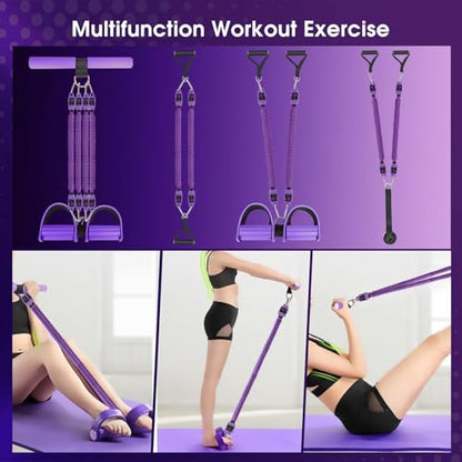 Upgrade Pedal Resistance Band, 4-Tube Elastic Sit Up Pull Rope for Men and Women,Pedal Puller for Strength Training,Foot Resistance Rope for Physical Therapy with 5Pcs Exercise Bands - color: Purple