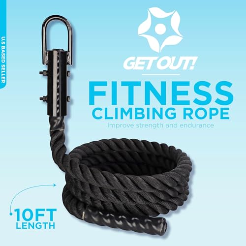 Get Out! Workout Fitness Training Climbing Rope in Black – Battle Rope for Kids & Adults Outdoor & Indoor Gym Exercise - style: 10ft