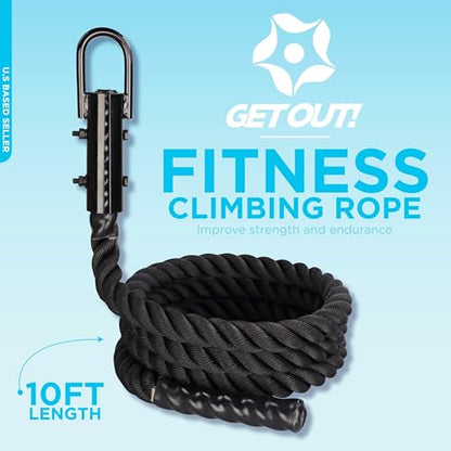 Get Out! Workout Fitness Training Climbing Rope in Black – Battle Rope for Kids & Adults Outdoor & Indoor Gym Exercise - style: 10ft
