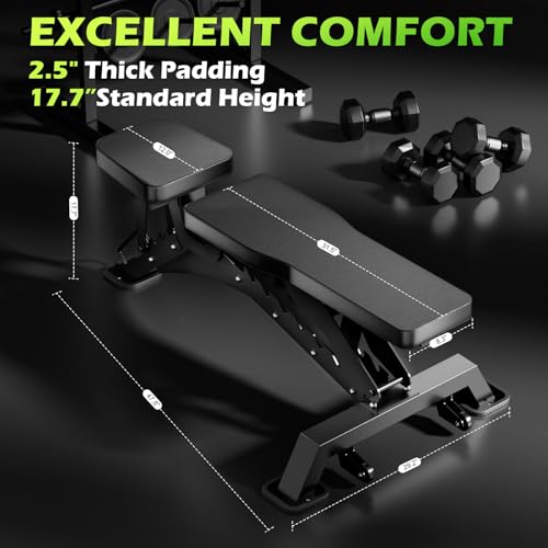 BODYRHYTHM Commercial-grade Weighted Bench, 1300LBS Weight Capacity Strength Training Bench, Heavy-duty Adjustable Workout Bench for Garage and Home Gym Workouts, Weight Lifting, and Bench Press. - color: Black