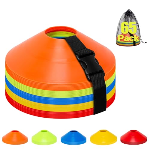 35/65/105 PCS Agility Soccer Cones for Training, Reusable Sports Cones for Drills with Mesh Bag, Training Cones for Soccer Practice, Football, Basketball - Disc Cones Training Equipment - color: 65pcs-Mixed Color