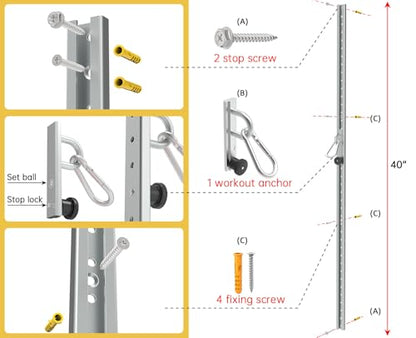 Galvanized Wall-Mounted Anchor Fitness System - Adjustable, Multi-Functional, Space Saving Home Gym Solution for Strength Training,Adjustable Workout Wall Anchor System Blue