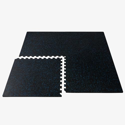 Velotas 3/8-Inch Thick Interlocking Foam Tiles with Rubber Top - Personal Fitness Mat, EVA Foam Puzzle Floor Tiles, for Home Gym Workouts - color: Blue Fleck, style: 24 Square Feet (6 Tiles)