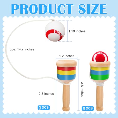 18 Packs Wooden Catch Ball, Retro Paddle Ball with String Toys for Kids & Adults, Hand Eye Coordination Cup and Ball Game for Outdoor Beach Lawn Party Favors, Family Fun & Education Supplies